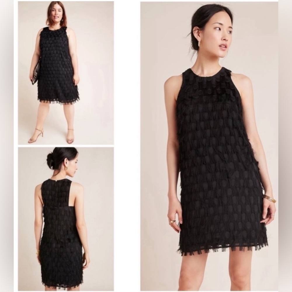 NWT Anthropologie Roxie Textured Shift Fringe Dress